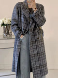 Airchics manteau en laine carreaux double boutonnage avec poches col revers femme mode