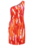 Robe Courte Sexy À Une Épaule Tie and Dye