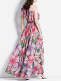 Airchics robe longue mousseline imprimé à fleurie avec ceinture à volantée une épaule mode plage