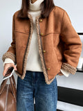 Airchics manteau aviateur suedine doublé cuir peau de mouton boutonnage femme mode