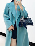 Airchics manteau en laine longue avec poches ceinture femme élégant bleu