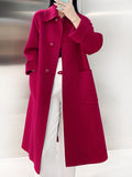 Airchics manteau en laine longue boutonnage avec poches femme oversized rose framboise