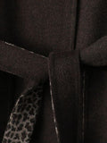 Airchics manteau en laine longue léopard avec poches ceinture col montant femme oversized
