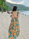 Airchics robe longue mousseline imprimé à fleurie dos nu de plage