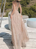 Airchics robe longue brillante paillette à fines brides dos nu de plage