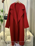 Airchics manteau en laine longue avec poches ceinture femme élégant oversized rouge
