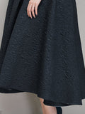 Airchics mi-longue robe jacquard avec strass à fines brides élégant soirée noir