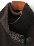 Airchics manteau en laine longue léopard avec poches ceinture col montant femme oversized