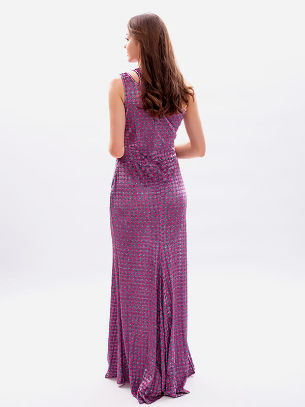Airchics robe longue imprimé à fleurie fendu le côté une épaule mode bal de promo violet
