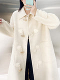 Airchics manteau en laine longue unicolore avec poches boutons femme oversized