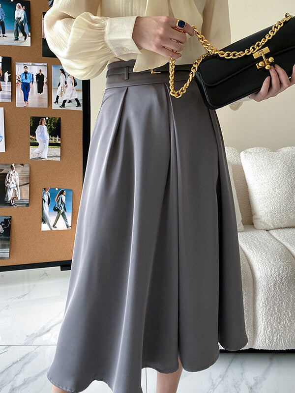 Airchics jupe longue trapèze satin avec ceinture femme élégant