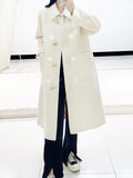 Airchics manteau en laine longue unicolore avec poches boutons femme oversized