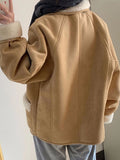 Airchics manteau aviateur suedine doublé polaire boutonnage avec poches femme oversized