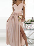 Airchics robe longue fendu le côté bretelle fluide élégant bal de promo rose