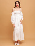 Airchics robe longue bustier strappy à volantée manches longues mode bal de promo blanche