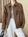 Airchics veste simili cuir avec poches fermeture éclair femme vintage