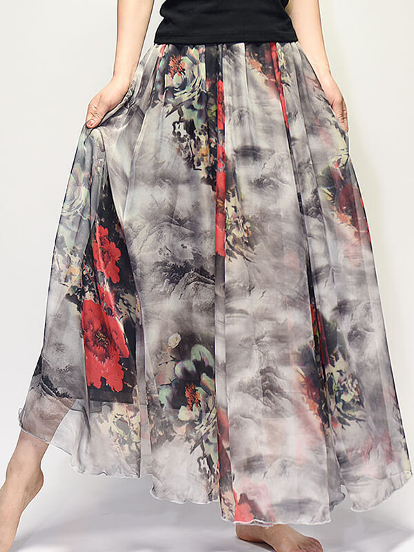 Airchics jupe longue mousseline imprimé à fleurie femme élégant