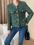 Airchics veste courte en tweed boutonnage avec poches femme vintage vert