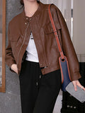 Airchics veste simili cuir avec poches col rond femme mode