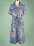 Airchics mi-longue robe jean imprimé à fleurie avec poches strappy col revers mode