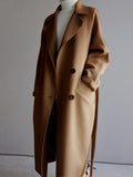 Airchics manteau en laine longue double boutonnage avec poches ceinture femme élégant