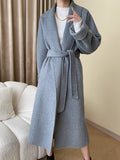 Airchics manteau en laine longue avec ceinture femme élégant
