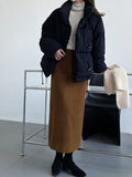Airchics manteau en coton avec poches boutonnage col montant femme mode hiver