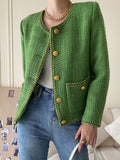 Airchics veste courte en tweed boutonnage avec poches femme élégant vert