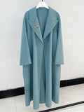 Airchics manteau en laine longue avec poches ceinture femme élégant bleu
