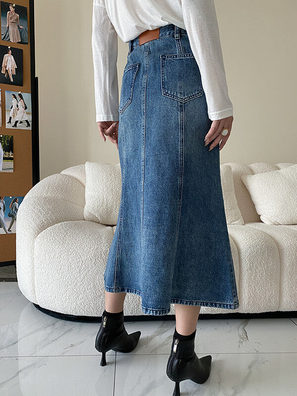 Airchics jupe longue en jean sirene avec poches femme mode
