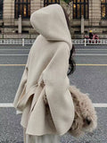 Airchics manteau en laine avec ceinture à capuche femme mode