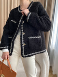 Airchics manteau teddy coat tweed rayé boutonnage avec poches femme mode