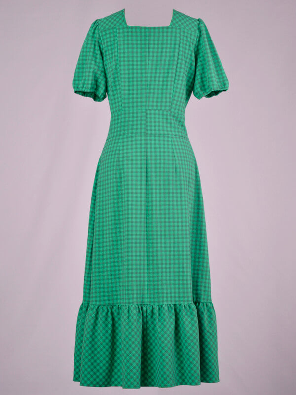 Airchics robe longue carreaux boutonnage col carré vintage bal de promo vert