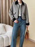 Airchics veste courte en tweed couleur bloc boutonnage femme élégant vintage