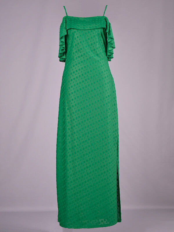 Airchics robe longue fendu le côté jacquard à volantée à fines brides mode bal de promo vert