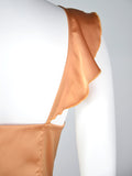 Airchics robe maxi longue satin à volantée v-cou dos nu élégant soirée dorée