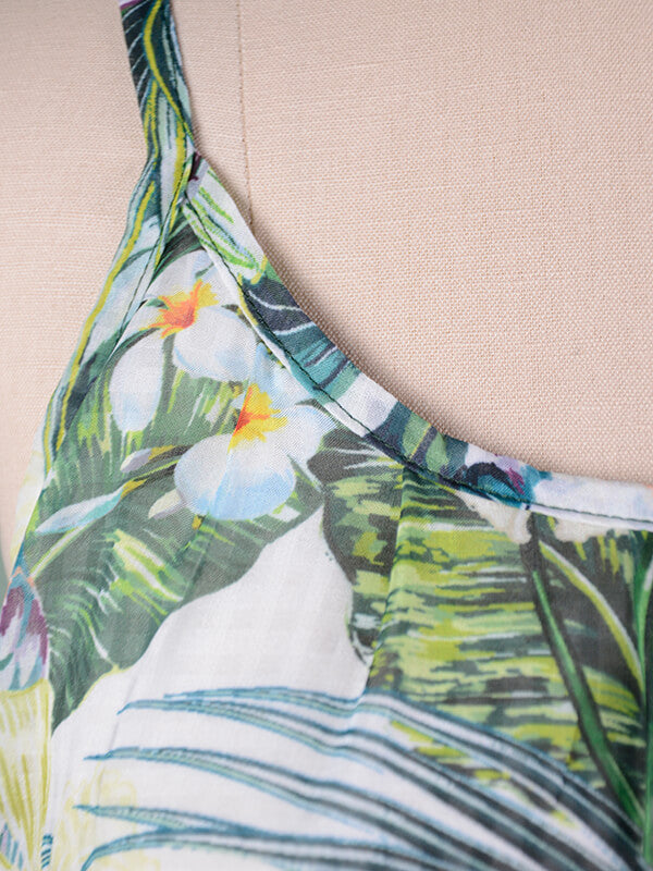 Airchics robe longue mousseline à fines brides imprimé tropicale feuille décontracté plage