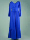 Airchics robe longue mousseline v-cou manches bishop élégant bal de promo bleu