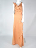 Airchics robe maxi longue satin à volantée v-cou dos nu élégant soirée dorée