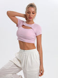 Airchics t-shirt lycra cropped col rond manches courtes femme mode lilas