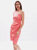 Airchics mi-longue robe satin une épaule mode cocktail rose