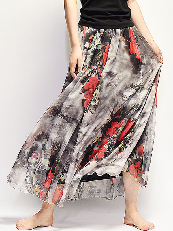 Airchics jupe longue mousseline imprimé à fleurie femme élégant