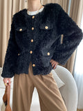 Airchics manteau teddy coat tweed doublé polaire boutonnage avec poches femme mode hiver