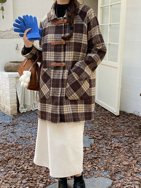 Airchics mi-longue manteau en laine carreaux avec poches femme mode