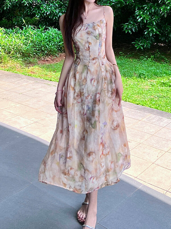 Airchics robe longue mousseline imprimé à fleurie à fines brides mode plage