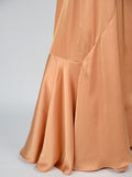 Airchics robe maxi longue satin à volantée v-cou dos nu élégant soirée dorée