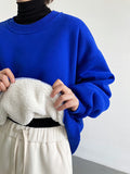 Airchics sweatshirt unicolore col rond doublé polaire femme oversized