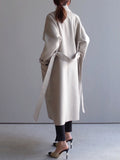 Airchics manteau en laine longue double boutonnage avec poches ceinture femme élégant