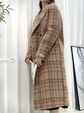 Airchics manteau en laine carreaux double boutonnage avec poches col revers femme mode