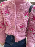 Airchics cardigans tissu tricoté fleurie boutonnage femme doux